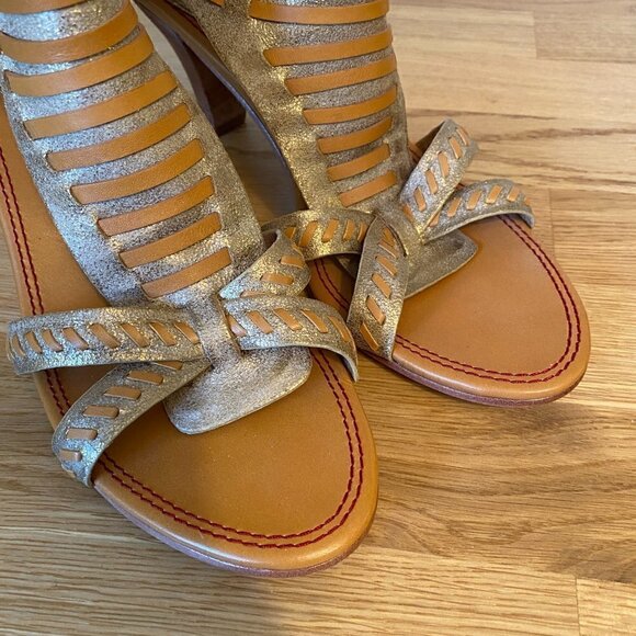 TRASK Hannah Gold Metallic Leather Huarache Look Heels Size 9.5 - Picture 8 of 8